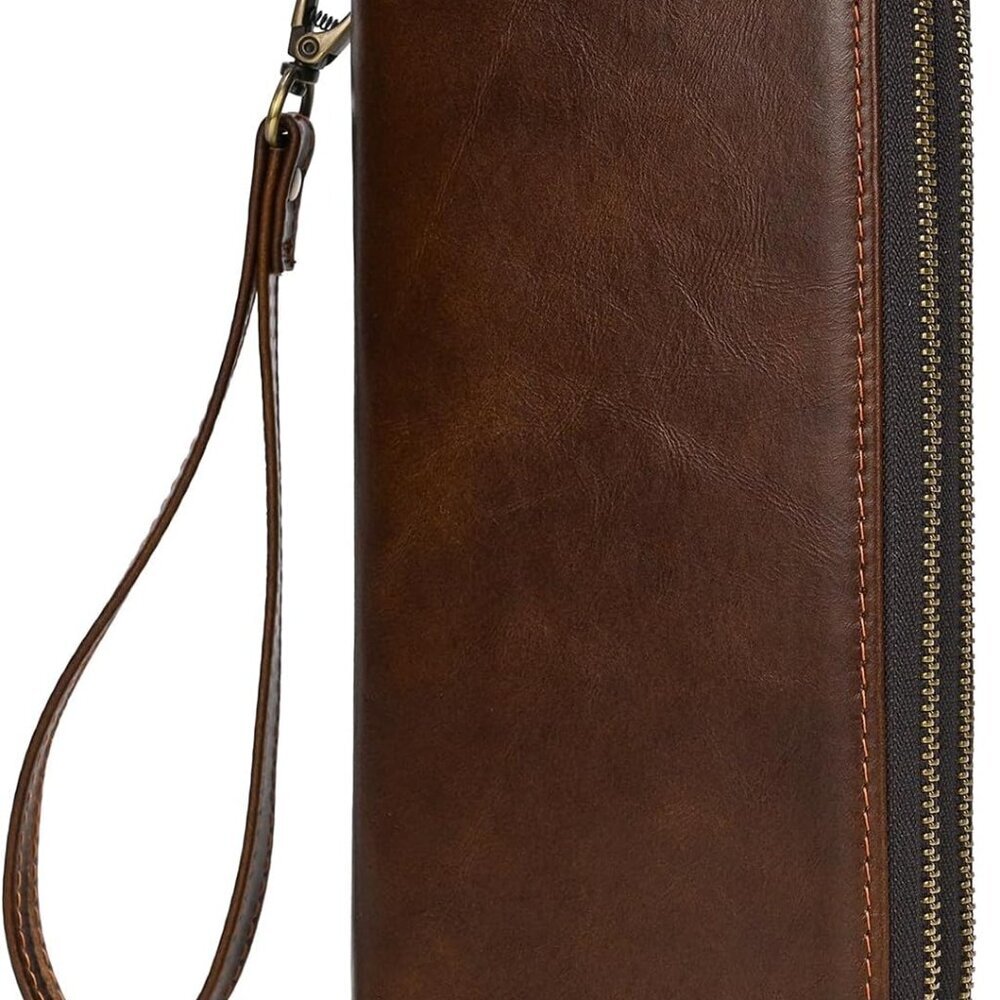 Multi-Functional Genuine Leather Wallet for Men - Compact Dual-Zippered Design